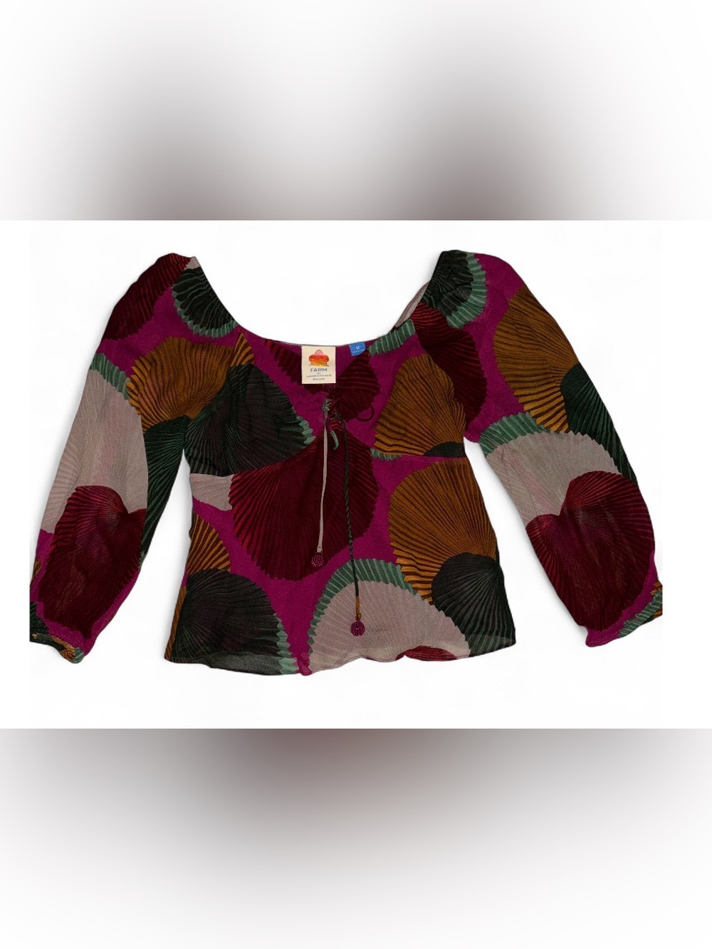 Anthropologie Multicolor Shell-Print Magenta Peasant Blouse
